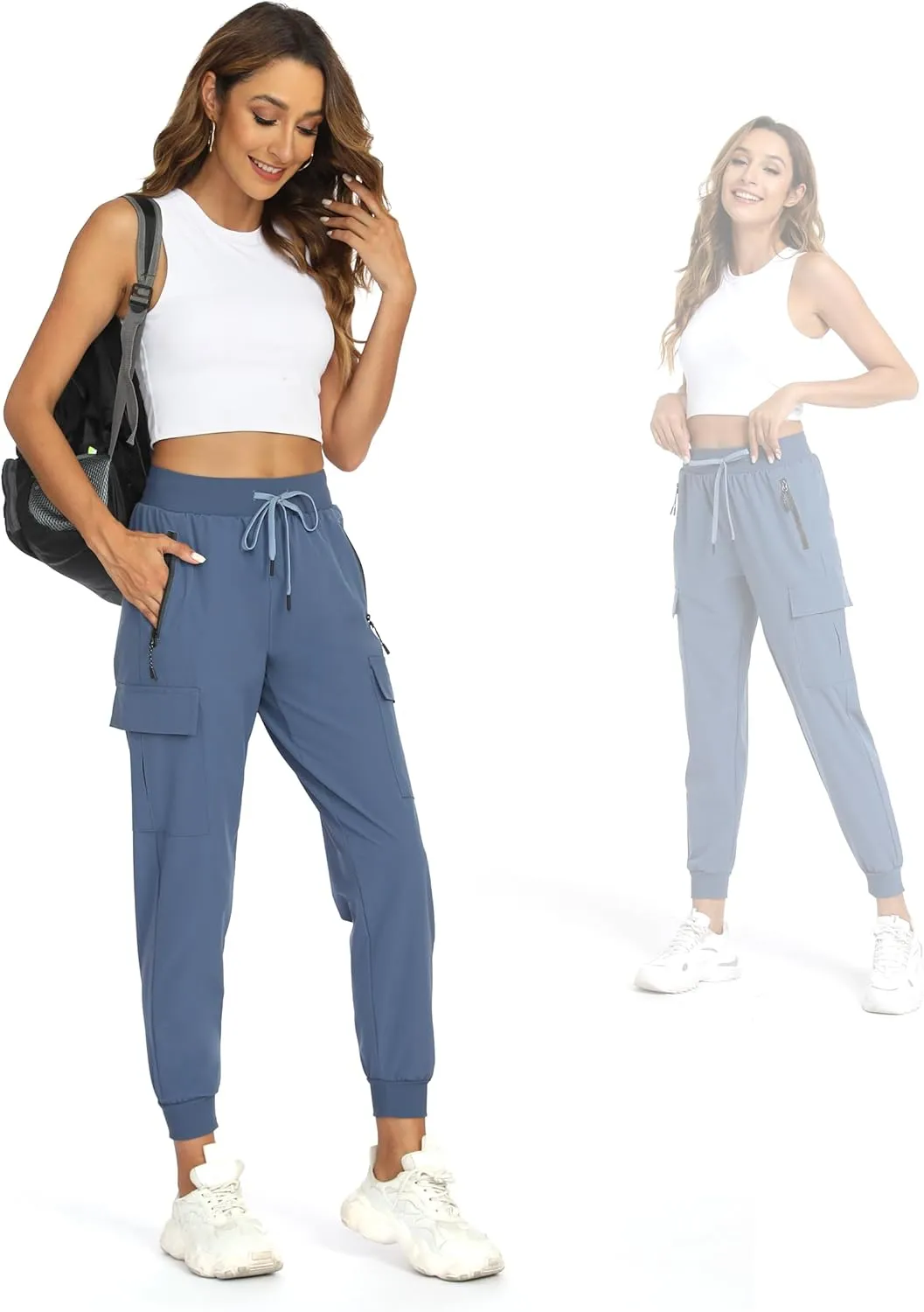 Womens Cargo Pants with Pocket Quick Dry Workout Athletic Joggers Drawstring Travel Casual Outdoor Camping Hiking Pants