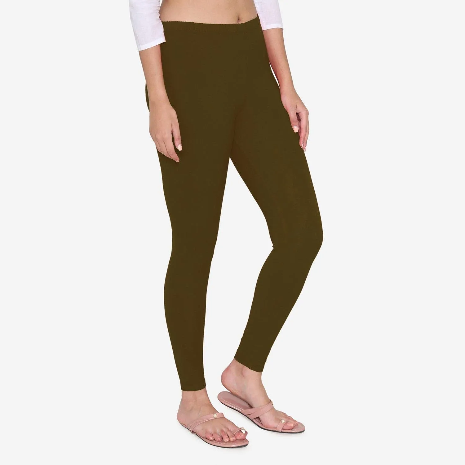 Women's Cotton Ankle leggings (Free Size) - Chocolate