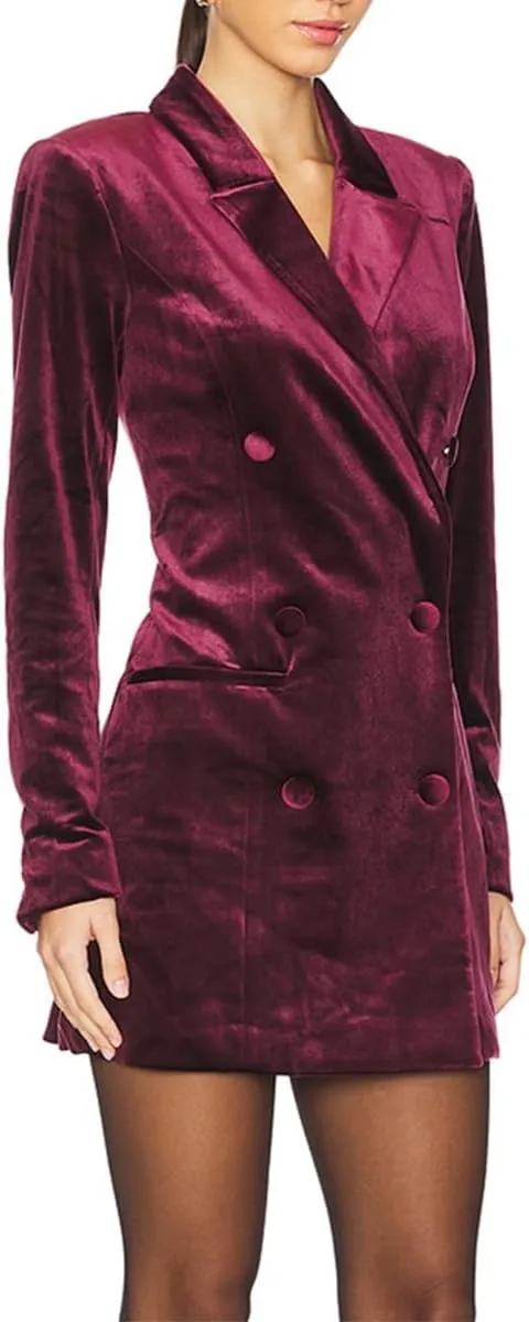 Women's Velvet Blazer Jacket Dress Casual Long Sleeve Notched Lapel Suit Skirt Business Tops Outerwear