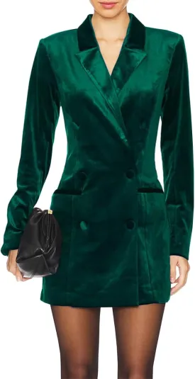 Women's Velvet Blazer Jacket Dress Casual Long Sleeve Notched Lapel Suit Skirt Business Tops Outerwear