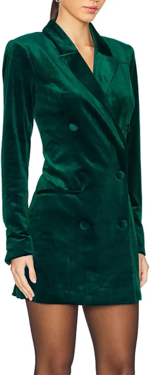 Women's Velvet Blazer Jacket Dress Casual Long Sleeve Notched Lapel Suit Skirt Business Tops Outerwear