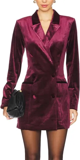 Women's Velvet Blazer Jacket Dress Casual Long Sleeve Notched Lapel Suit Skirt Business Tops Outerwear
